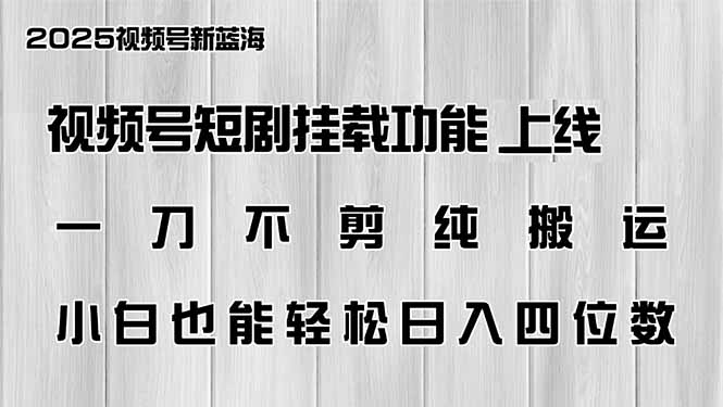 （14310期）视频号短剧挂载功能上线，一刀不剪纯搬运，小白也能轻松日入四位数