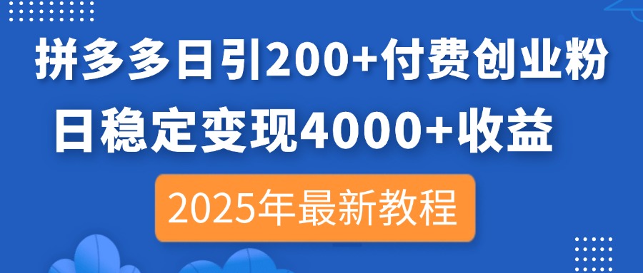 （14217期）拼多多日引200+付费创业粉，日稳定变现4000+收益，2025年最新教程