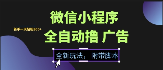 微信小程序全自动撸广告项目，彻底解决没流量的问题，新手一天8张+
