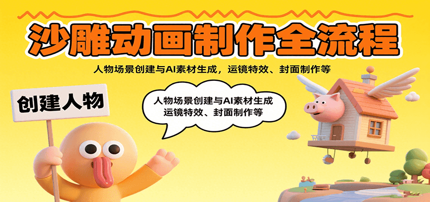 沙雕动画制作全流程：人物场景创建与AI素材生成，运镜特效、封面制作等