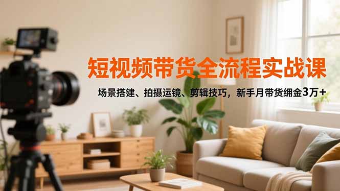 （16680期）短视频带货全流程实战课，场景搭建、拍摄运镜、剪辑技巧，新手月带货佣金3万+