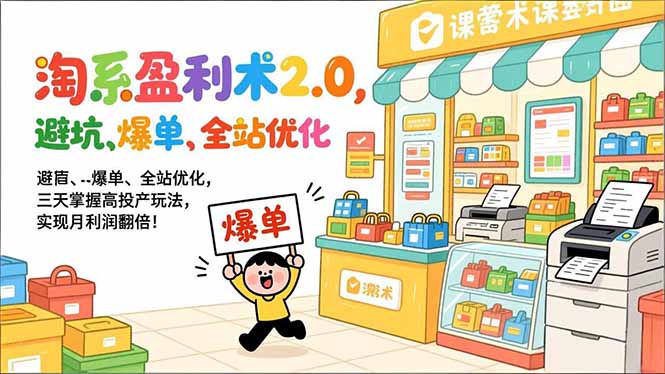 （17127期）淘系盈利术2.0，避坑、爆单、全站优化，三天掌握高投产玩法，实现月利润翻倍！