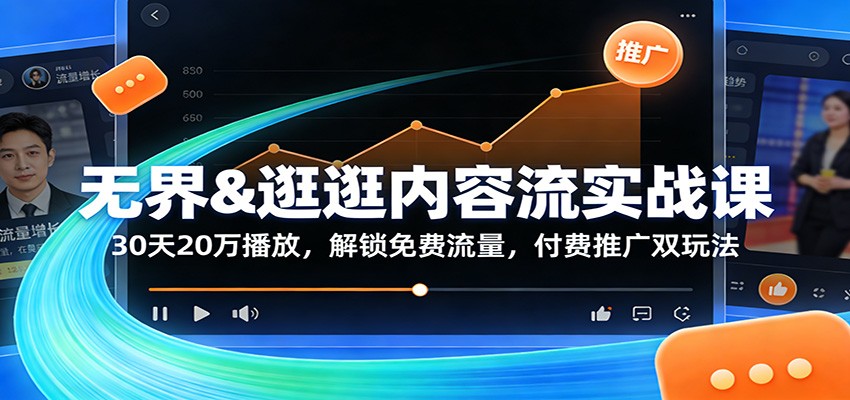 无界&逛逛内容流实战课：30天20万播放，解锁免费流量，付费推广双玩法