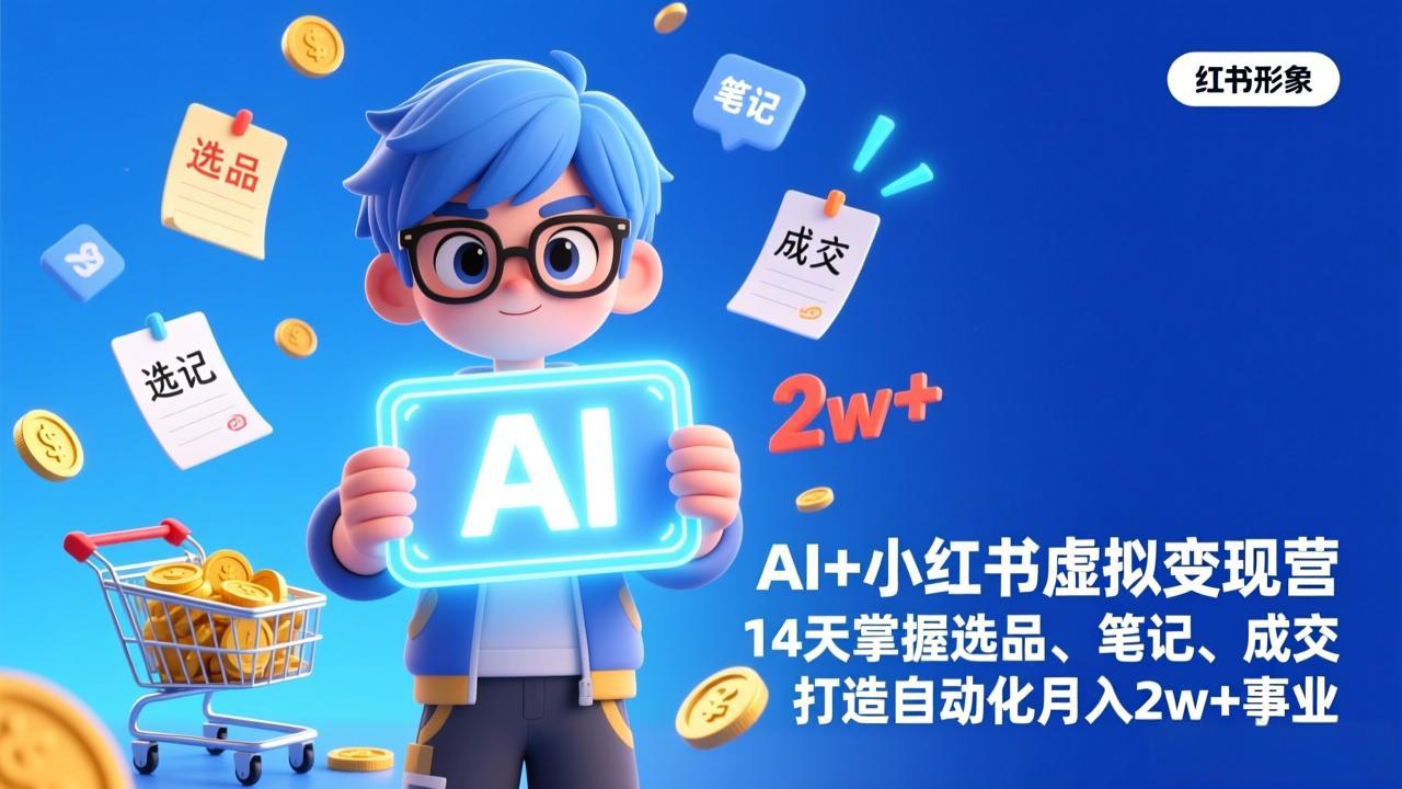 （17332期）AI+小红书虚拟变现营（完结），14天掌握选品、笔记、成交，打造自动化月入2w+事业