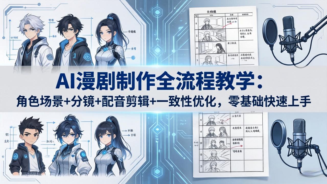 （18090期）AI漫剧制作全流程教学：角色场景+分镜+配音剪辑+一致性优化，零基础快速上手