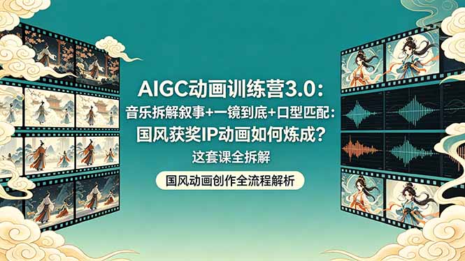 （18244期）AIGC动画训练营3.0：音乐拆解叙事+一镜到底+口型匹配：国风获奖IP动画如何炼成？这套课全拆解
