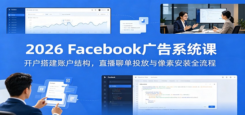 2026 Facebook广告系统课:开户搭建账户结构,直播聊单投放与像素安装全流程