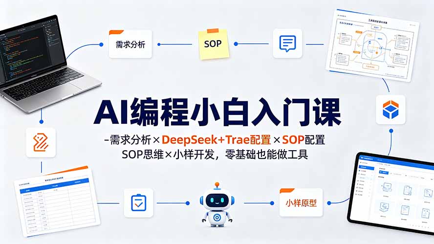 (19539期)AI编程小白入门课-需求分析×DeepSeek+Trae配置×SOP思维×小样开发,零基础也能做工具