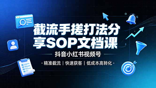 (19202期)截流手搓打法分享SOP文档课,抖音小红书视频号丨精准截流,快速获客,低成本高转化