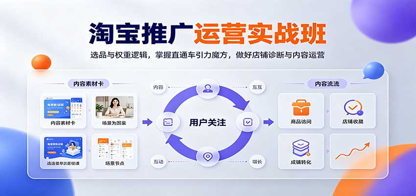 淘宝推广运营实战班：选品与权重逻辑，掌握直通车引力魔方，做好店铺诊断与内容运营