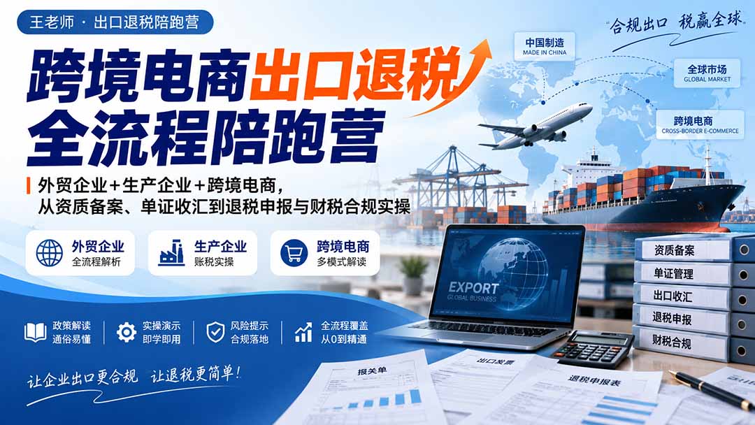 (20513期)跨境电商出口退税全流程陪跑营|外贸企业+生产企业+跨境电商,从资质备案、单证收汇到退税申报与财税合规实操