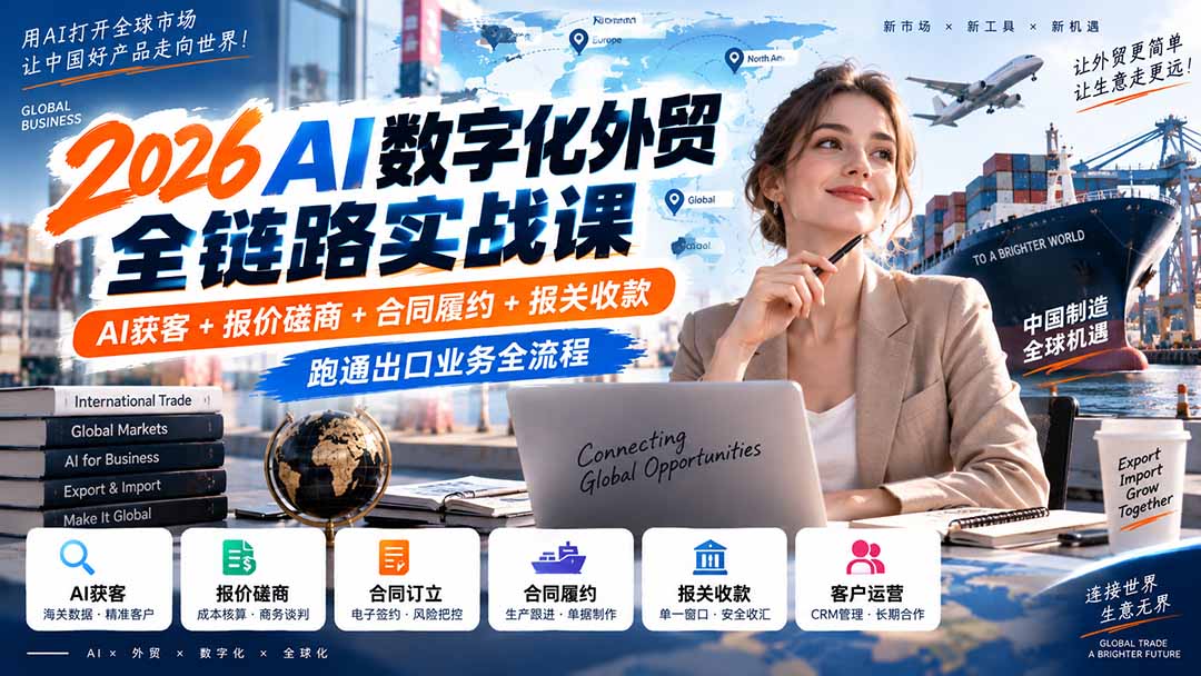 (20569期)2026AI数字化外贸全链路实战课:AI获客+报价磋商+合同履约+报关收款,跑通出口业务全流程