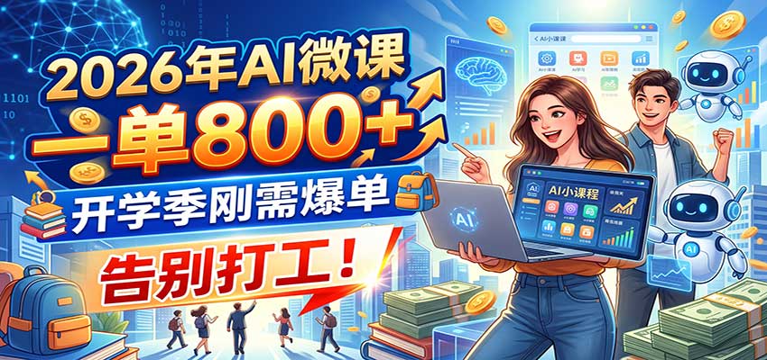 2026年AI微课,一单800+,开学季刚需爆单,告别打工!