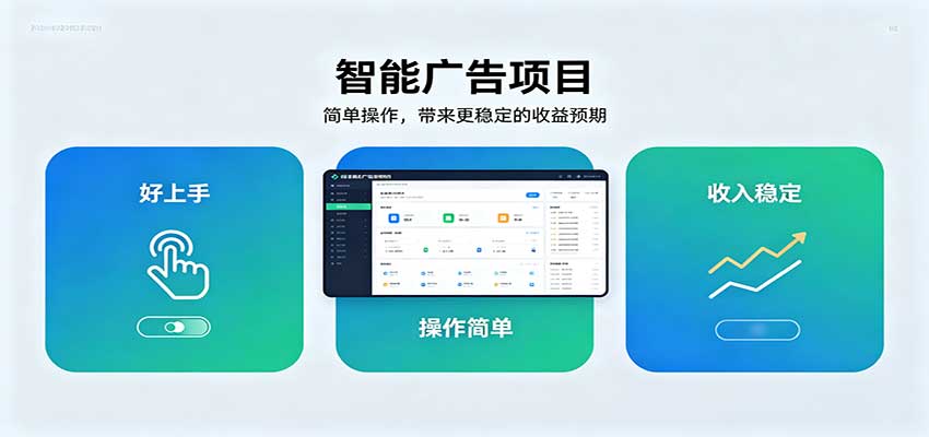 智能广告挂机项目,操作简单上手快,收益稳定可持续。稳定日入300+