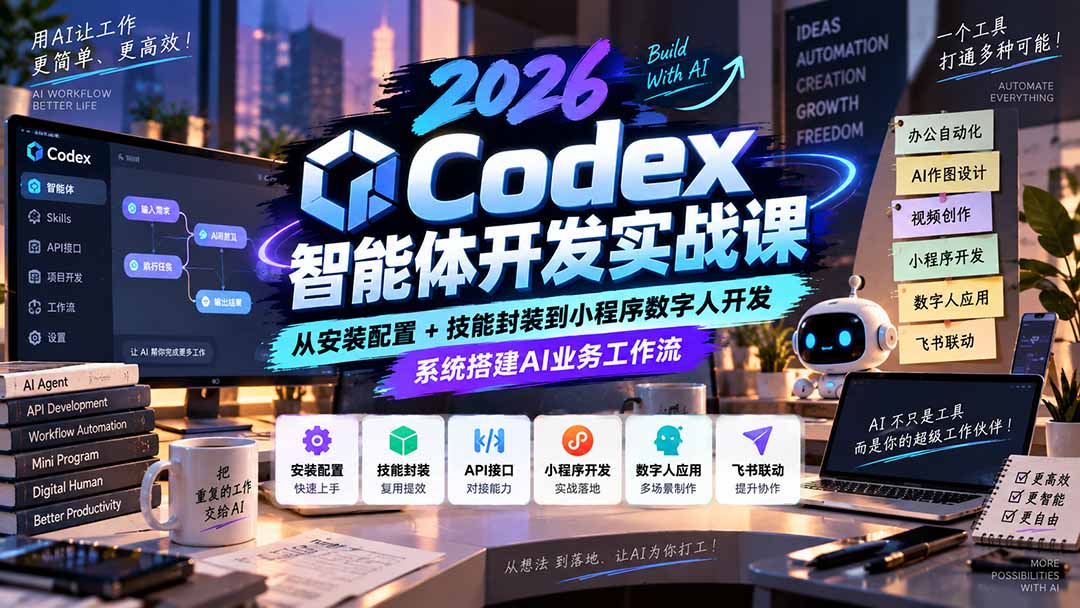 (20574期)2026Codex智能体开发实战课:从安装配置+技能封装到小程序数字人开发,系统搭建AI业务工作流