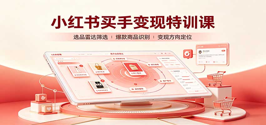 小红书买手变现特训课:账号定位养号起号,选品挂车,笔记标题封面全套教学