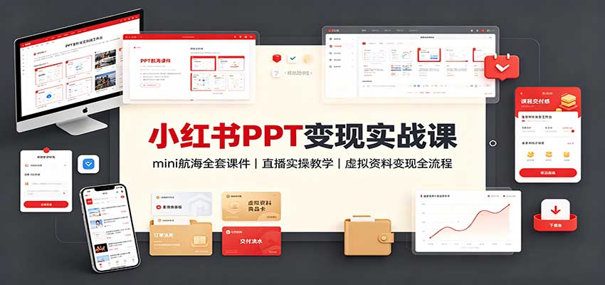 小红书PPT变现实战课:mini航海全套课件+直播实操教学,虚拟资料变现全流程