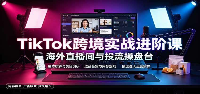 TikTok跨境实战进阶课:成本核算类目调研,选品备货,投流达人运营