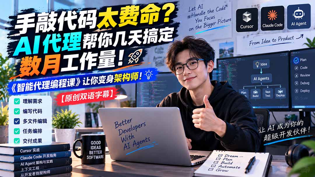 (20286期)手敲代码太费命?AI 代理帮你几天搞定数月工作量!《智能代理编程课》让你变身架构师
