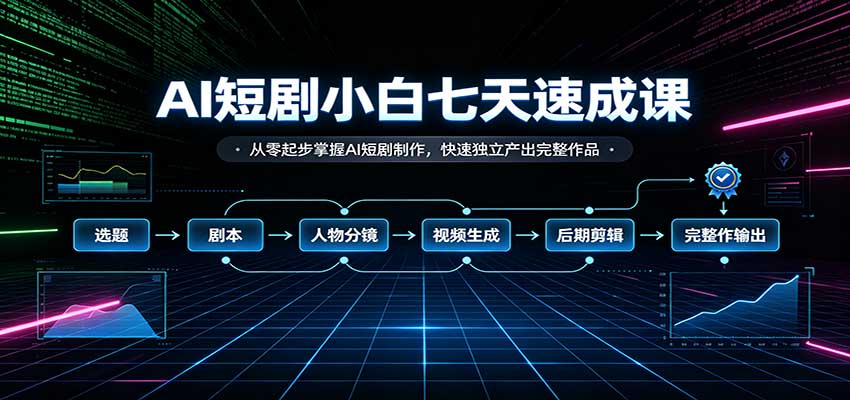 AI短剧小白七天速成课:从零起步掌握AI短剧制作,快速独立产出完整作品
