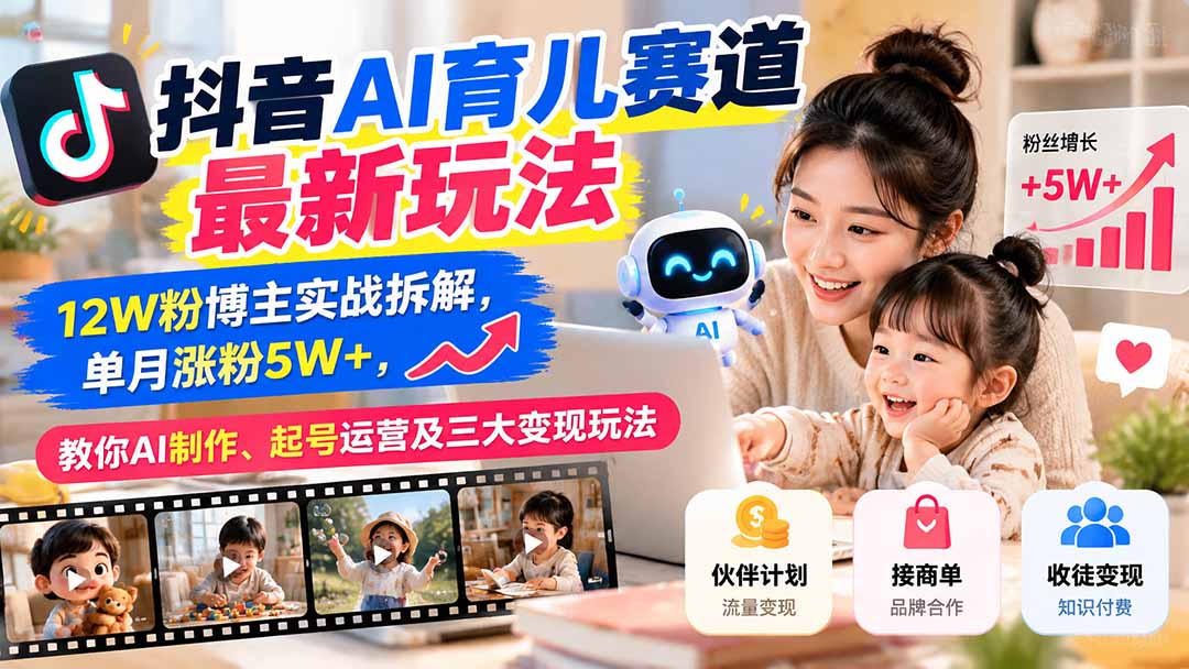 (21082期)抖音AI育儿赛道最新玩法:12W粉博主实战拆解,单月涨粉5W+,教你AI制作、起号运营及三大变现玩法