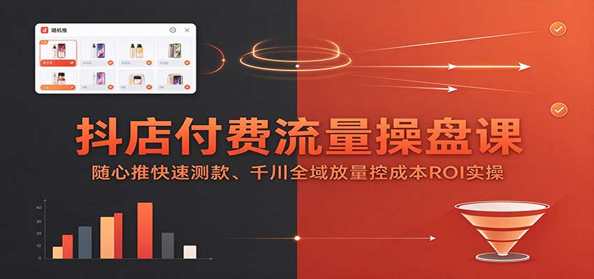 抖店付费流量操盘课：随心推快速测款、千川全域放量控成本ROI实操