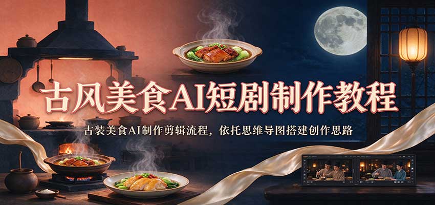 古风美食AI短剧制作教程：古装美食AI制作剪辑流程，依托思维导图搭建创作思路