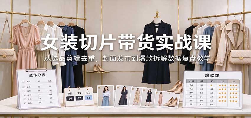 女装切片带货实战课:从选品剪辑去重,封面发布到爆款拆解数据复盘教学